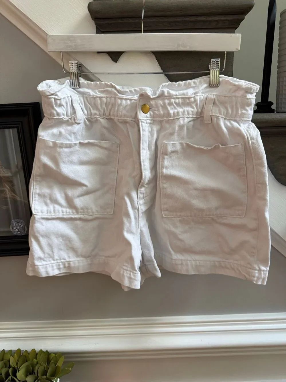 Zara White Denim Paper Bag Shorts sz 12 EUC